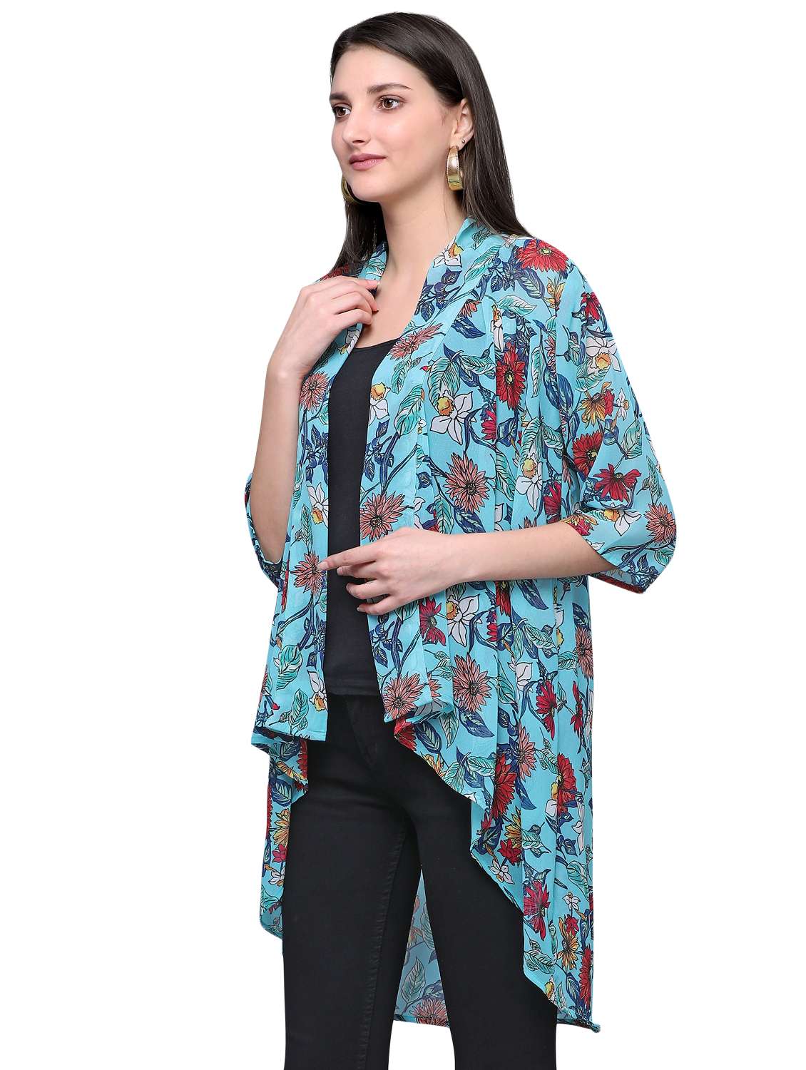 floral asymmetric shrug - 16661072 - Standard Image - 1