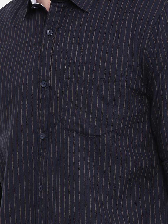 navy blue striped casual shirt - 16661097 - Standard Image - 4