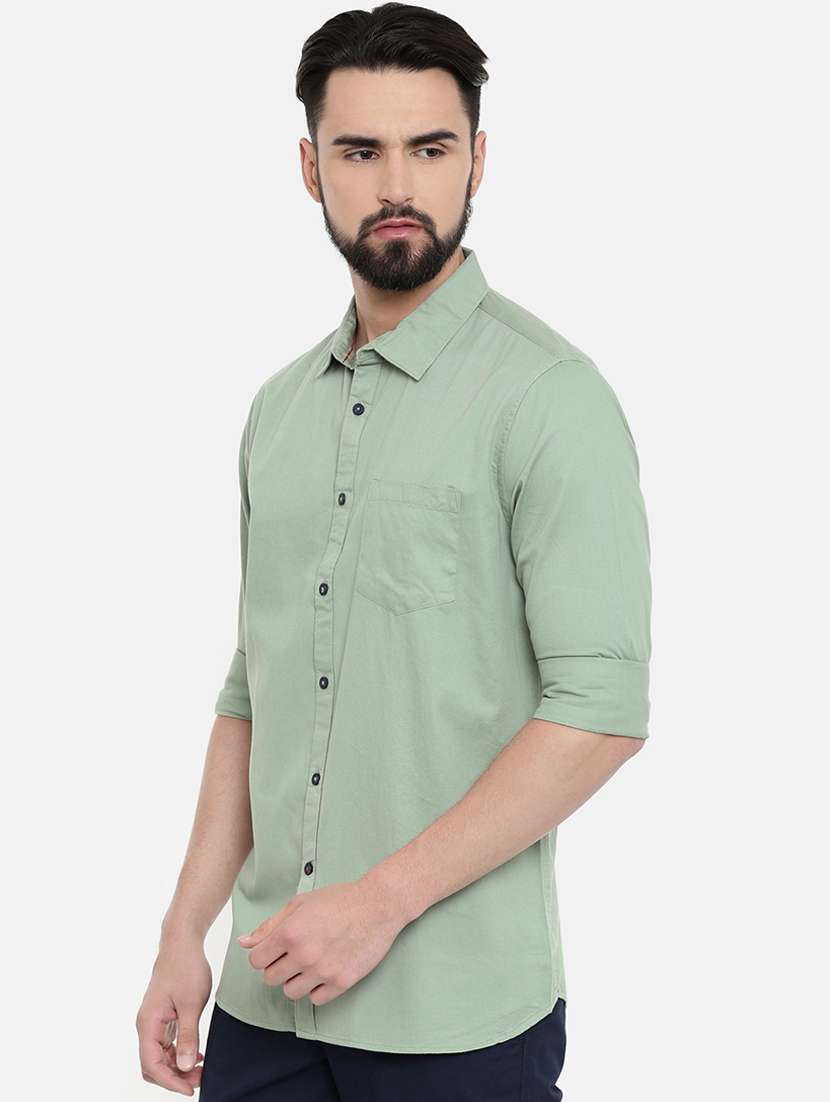 men neo mint solid regular fit long sleeves casual shirt - 16661475 - Standard Image - 1