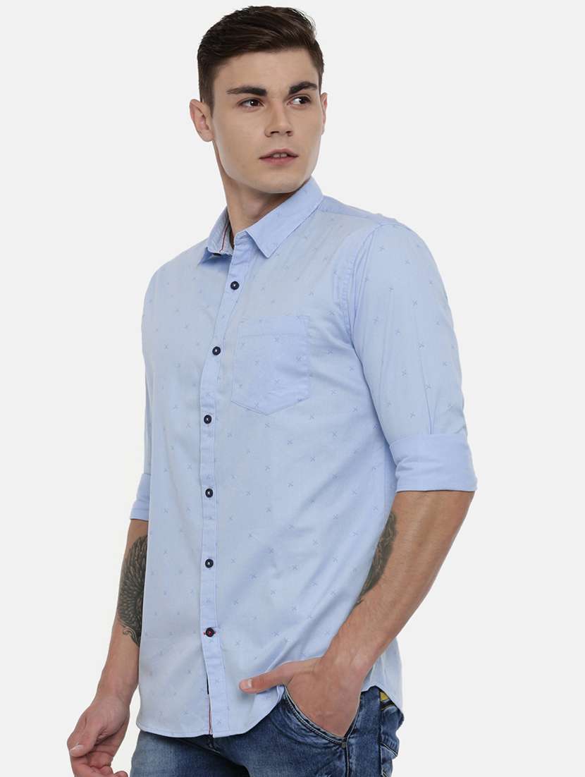 light blue printed casual shirt - 16661482 - Standard Image - 1
