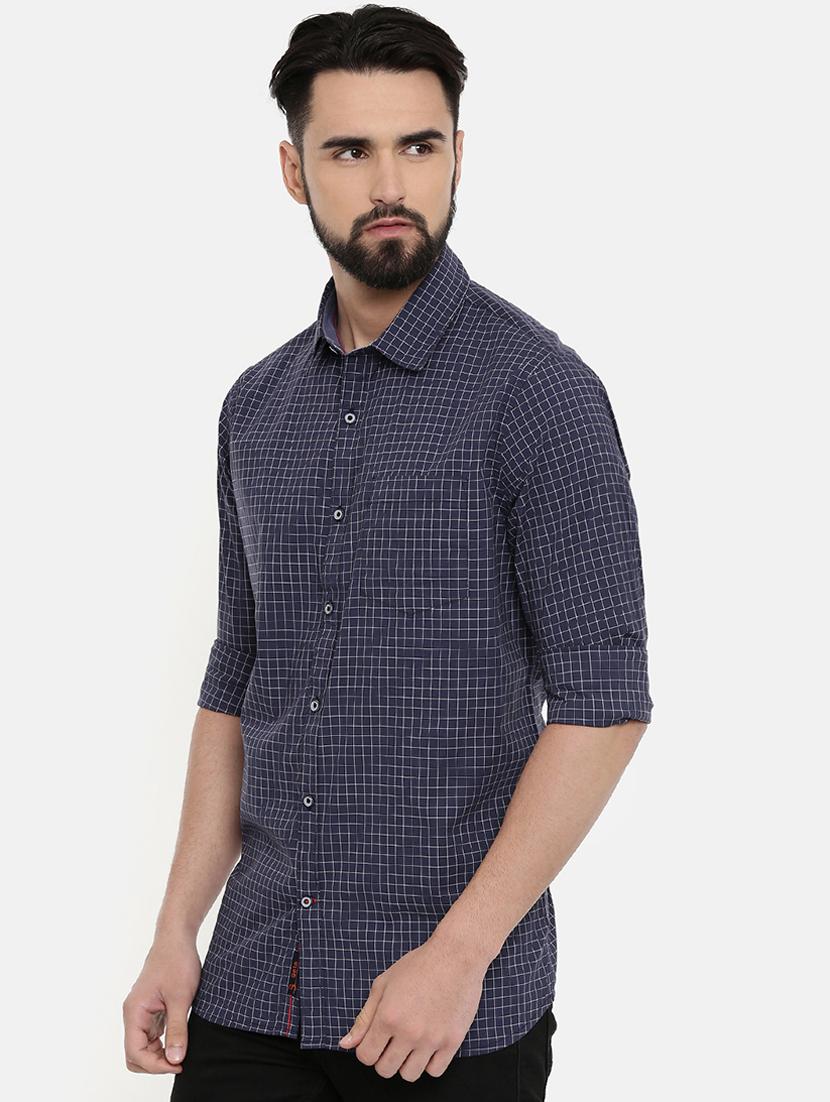 navy blue checkered casual shirt - 16661493 -  Standard Image - 1