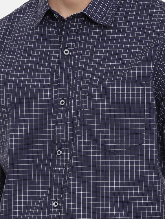 navy blue checkered casual shirt - 16661493 - Standard Image - 4
