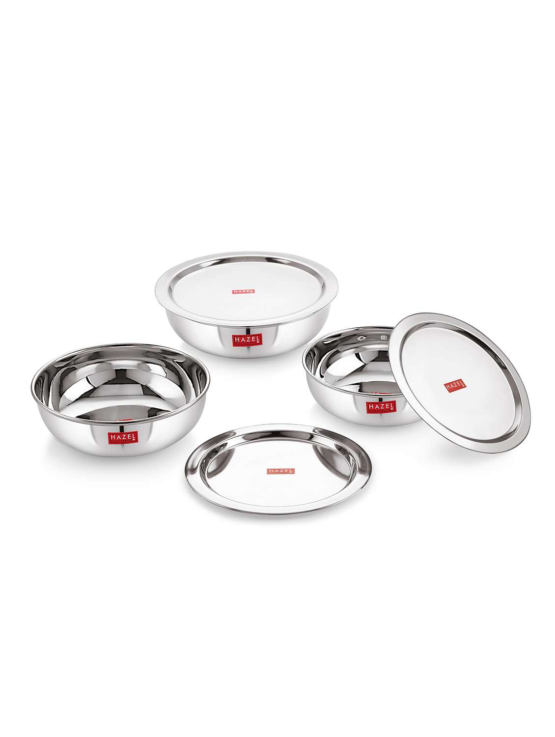 stainless steel tasra kadai with lid (set of 3)