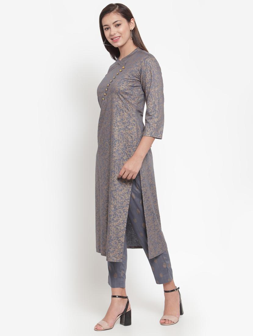 gold floral print straight kurta - 16663020 -  Standard Image - 1