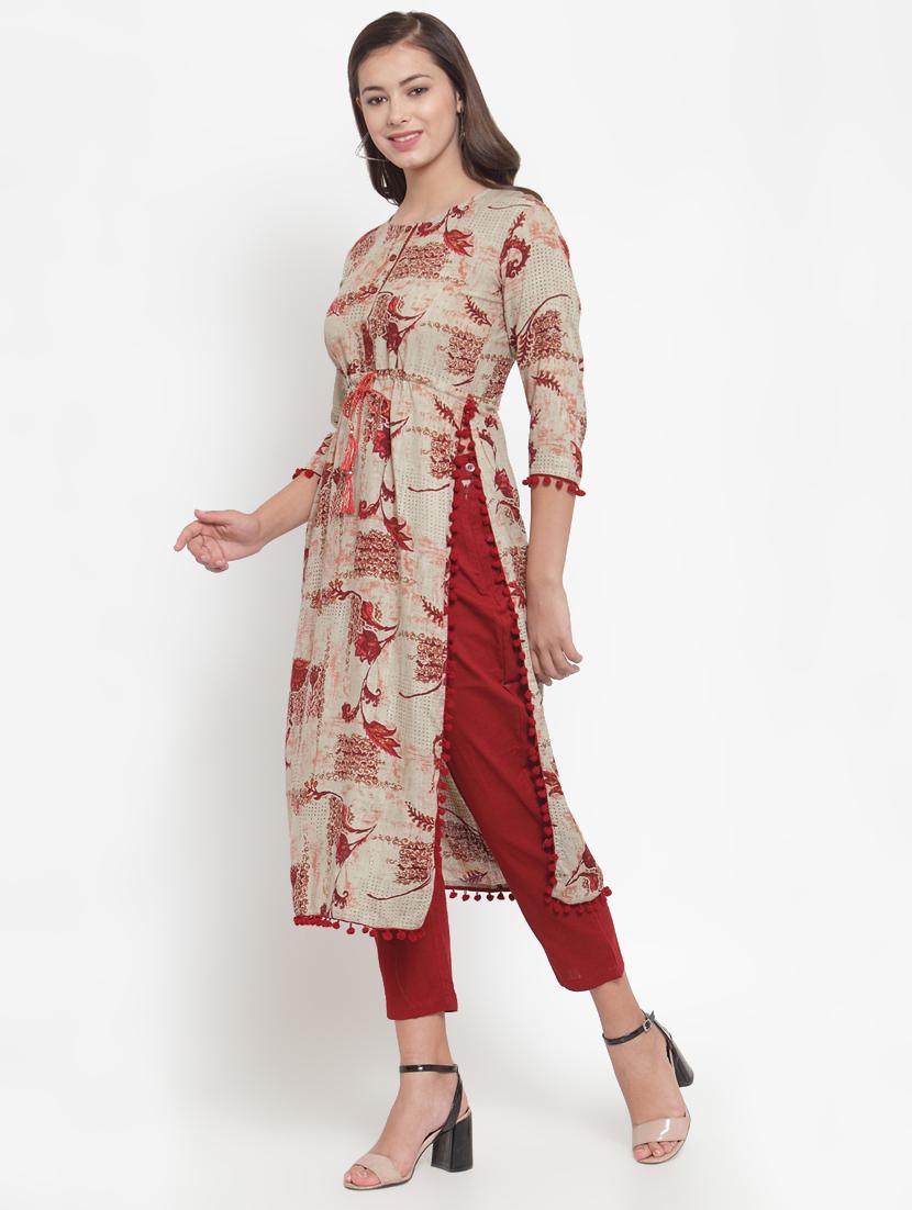 floral print straight kurta - 16663046 - Standard Image - 1