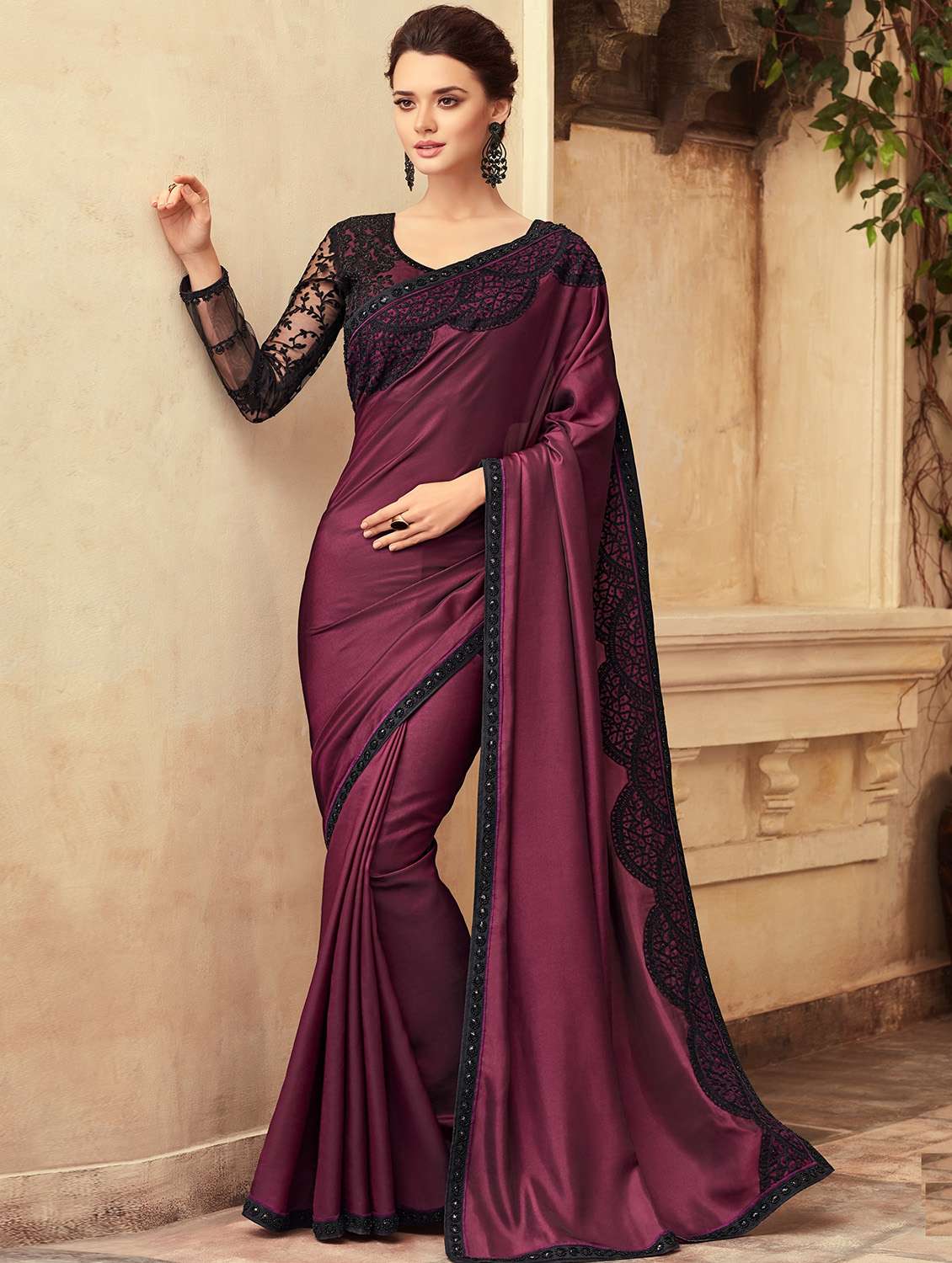 solid bordered saree with blouse