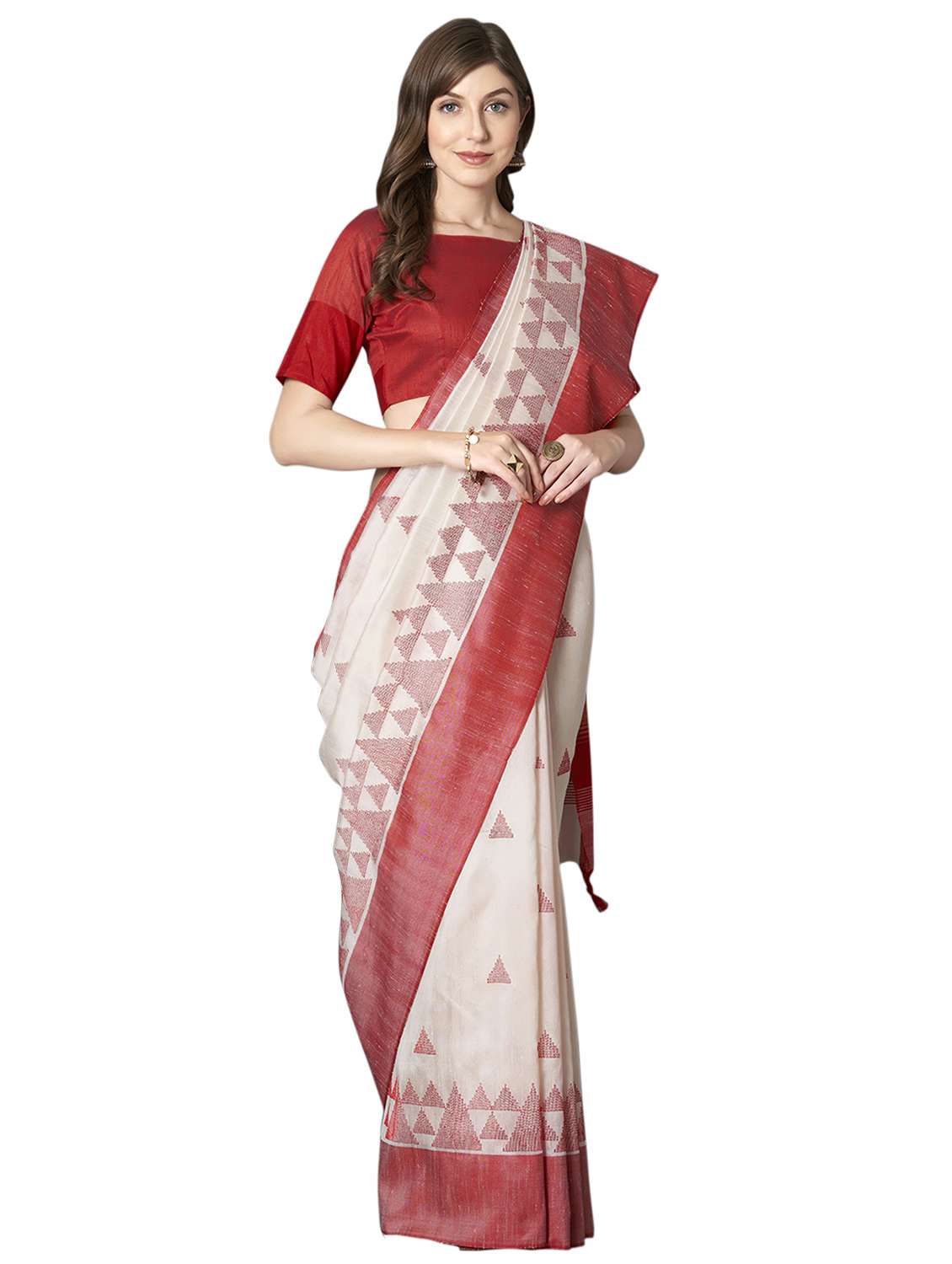 geometrical bordered saree with blouse