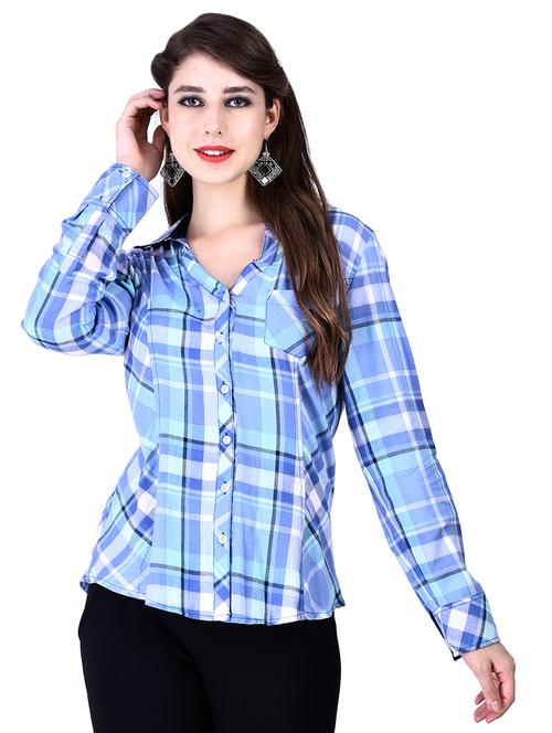mandarin neck checkered shirt - 16664776 - Standard Image - 0