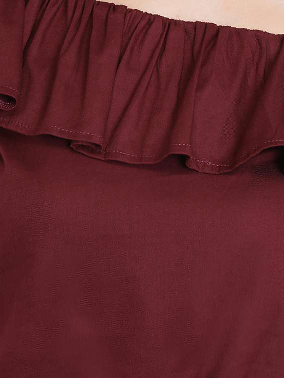 single shoulder ruffled crop top - 16664810 - Standard Image - 4