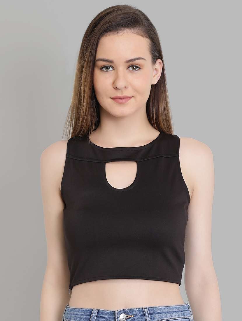 women's crop key hole neck top