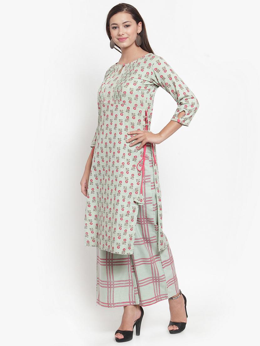 floral print straight kurta palazzo set - 16666424 - Standard Image - 1