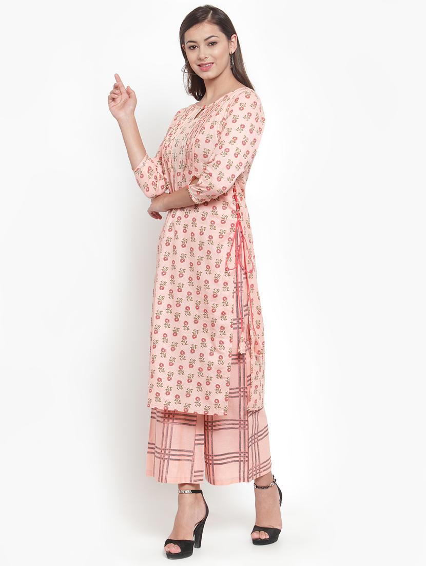 floral print straight kurta palazzo set - 16666425 -  Standard Image - 1