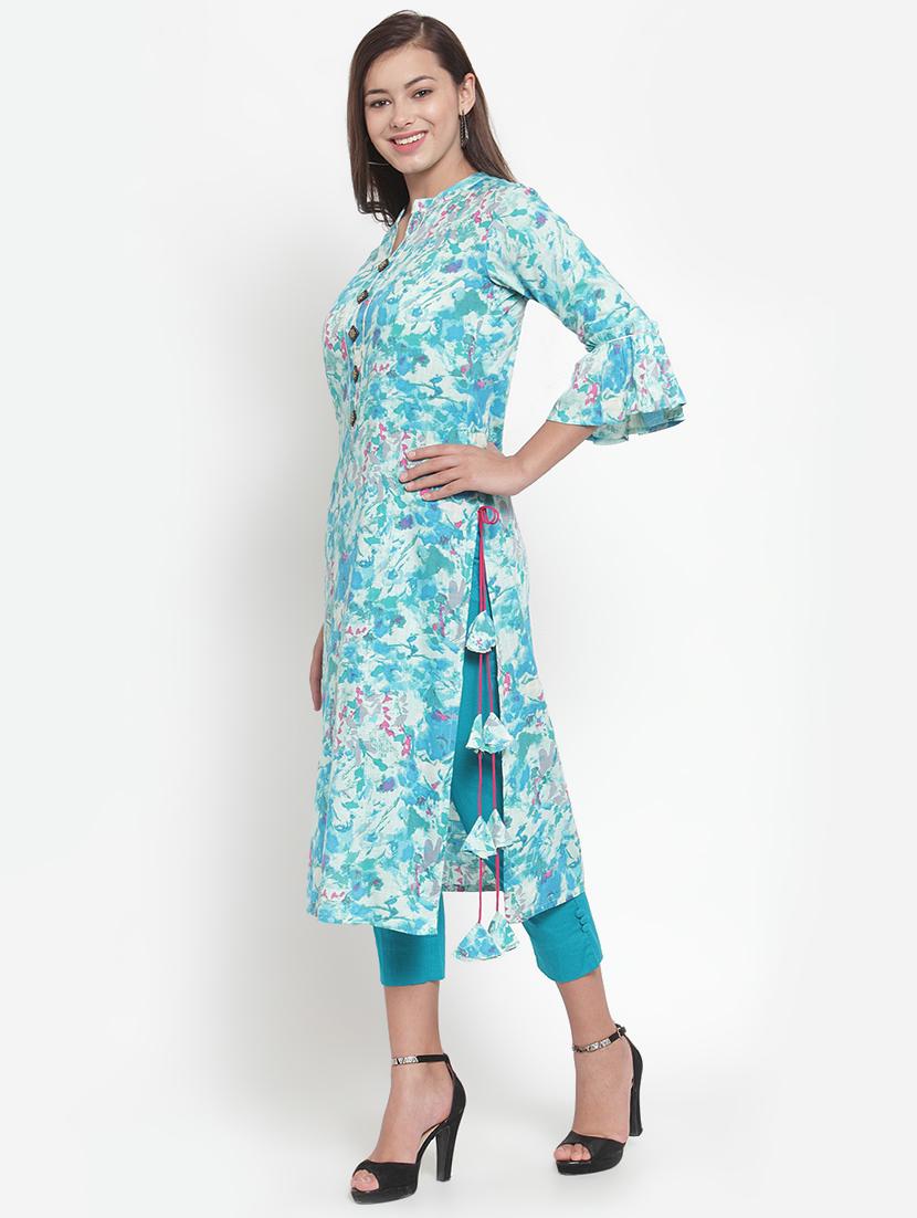 abstract print straight kurta dupatta set - 16666428 - Standard Image - 1