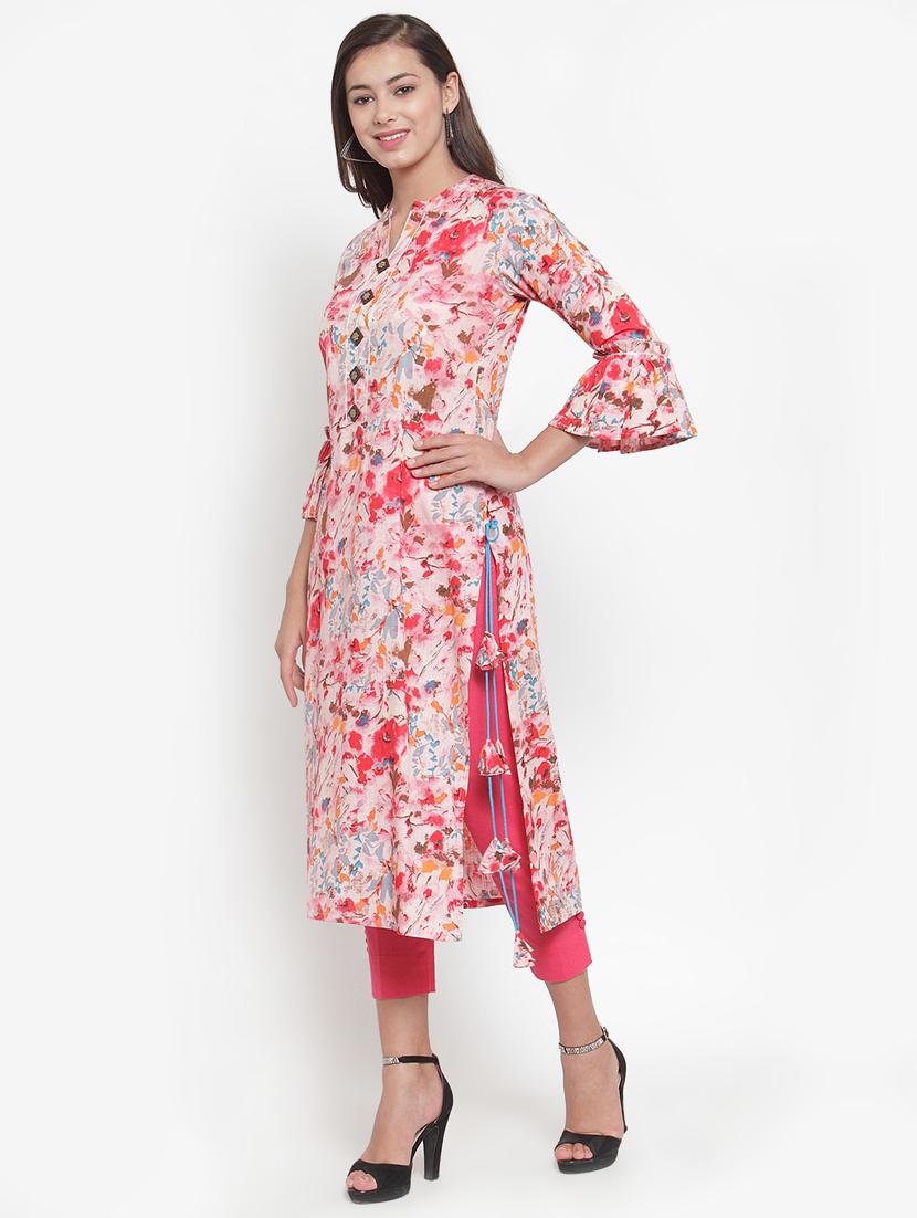 abstract print straight kurta dupatta set - 16666429 - Standard Image - 1