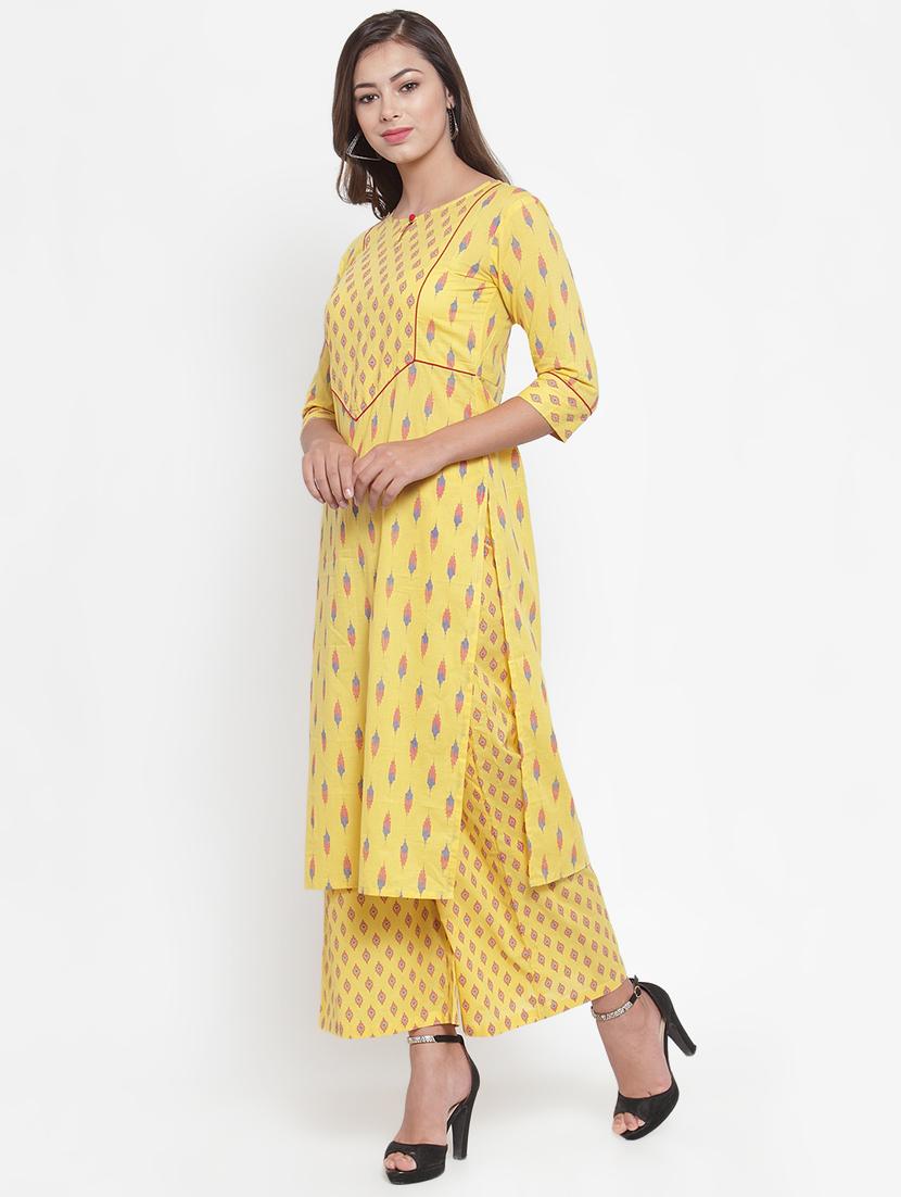 ikat print straight kurta palazzo set - 16666439 -  Standard Image - 1