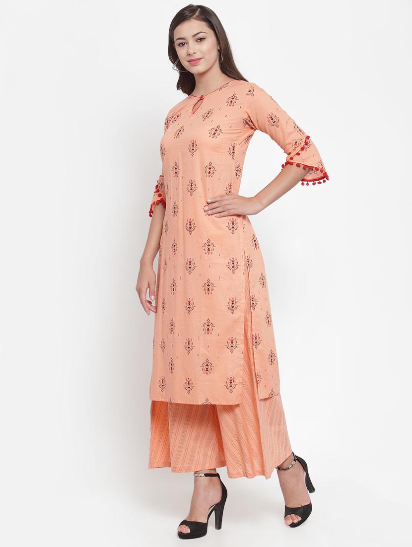 printed straight kurta palazzo set - 16666444 - Standard Image - 1