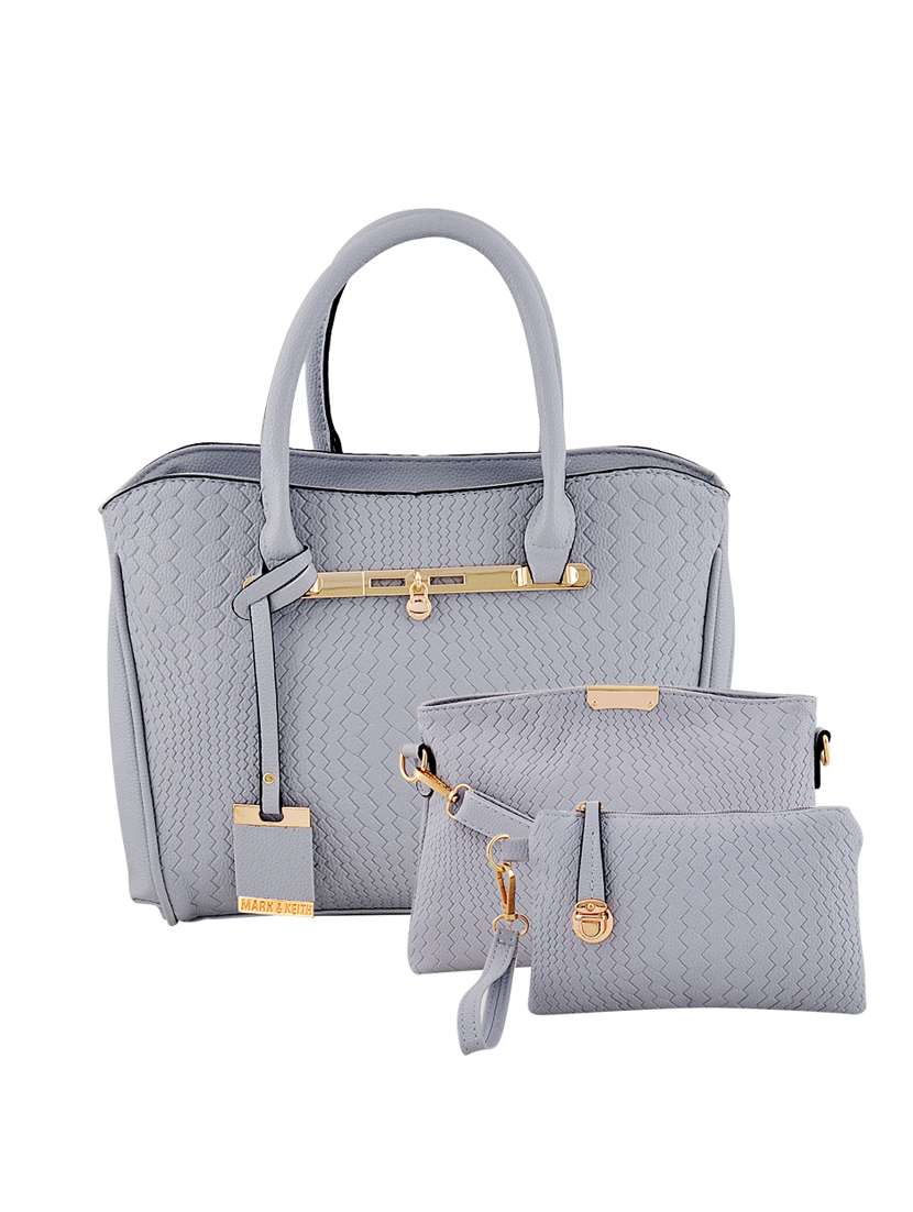 grey leatherette (pu) combo handbag