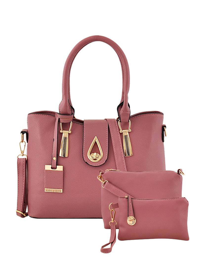 purple leatherette (pu) combo handbag