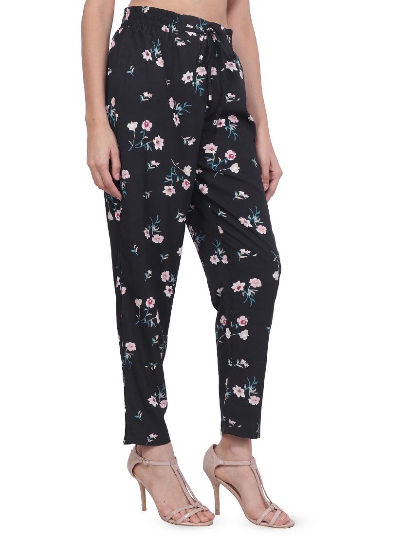 drawstring floral flat front trouser - 16668305 -  Standard Image - 1