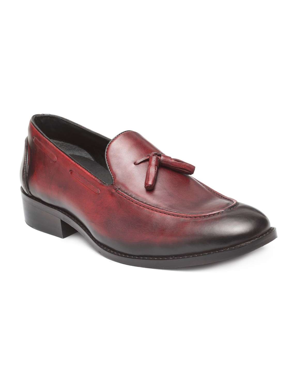 red leatherette tassel slip ons