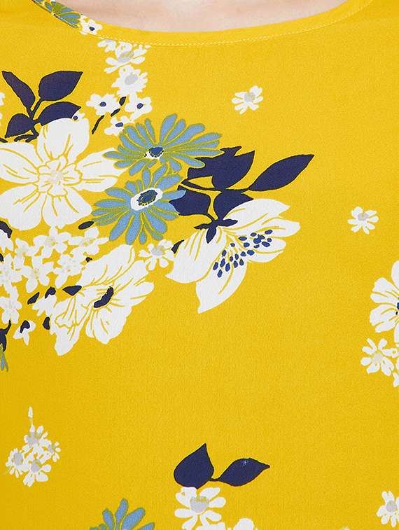 yellow round neck floral print regular tunic - 16670625 -  Standard Image - 4