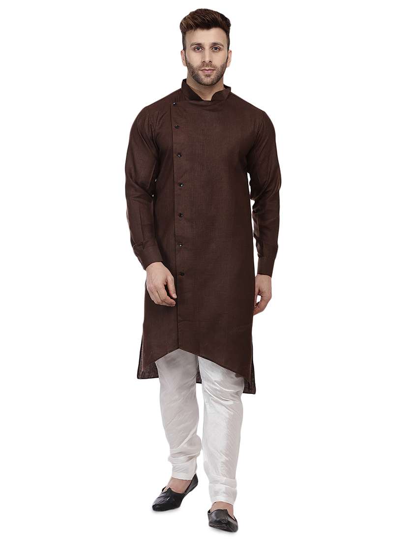 brown dupion solid asymmetric kurta