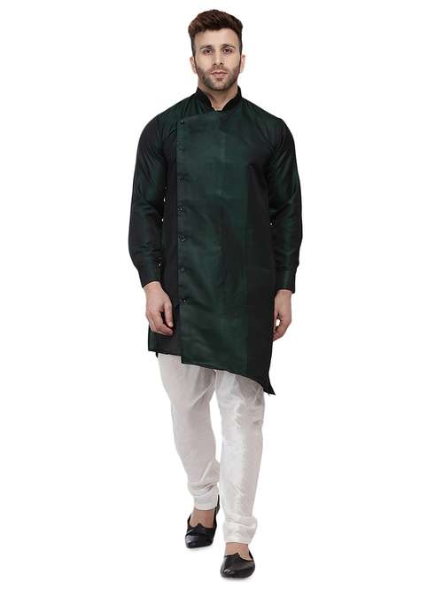 green dupion solid asymmetric kurta - 16671762 - Standard Image - 0