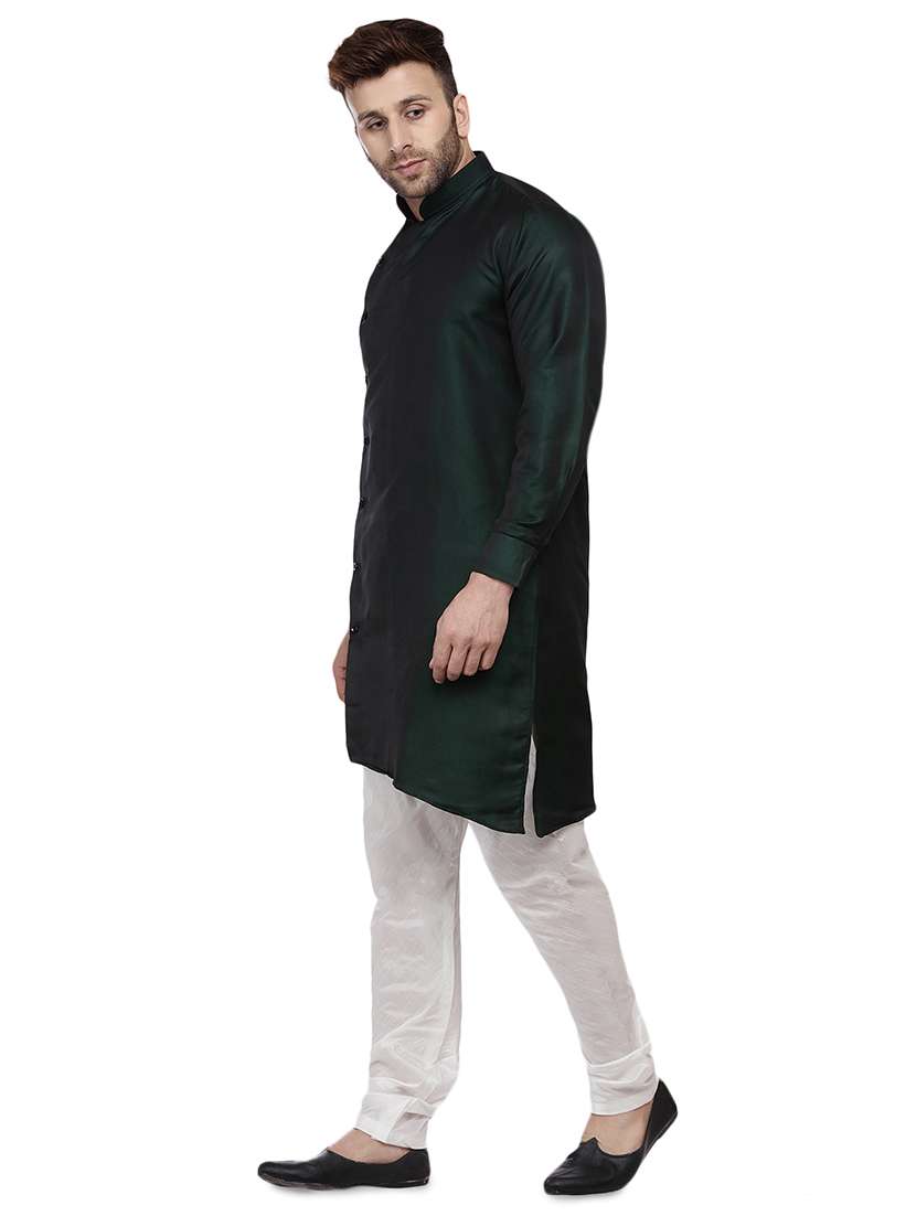 green dupion solid asymmetric kurta - 16671762 -  Standard Image - 1