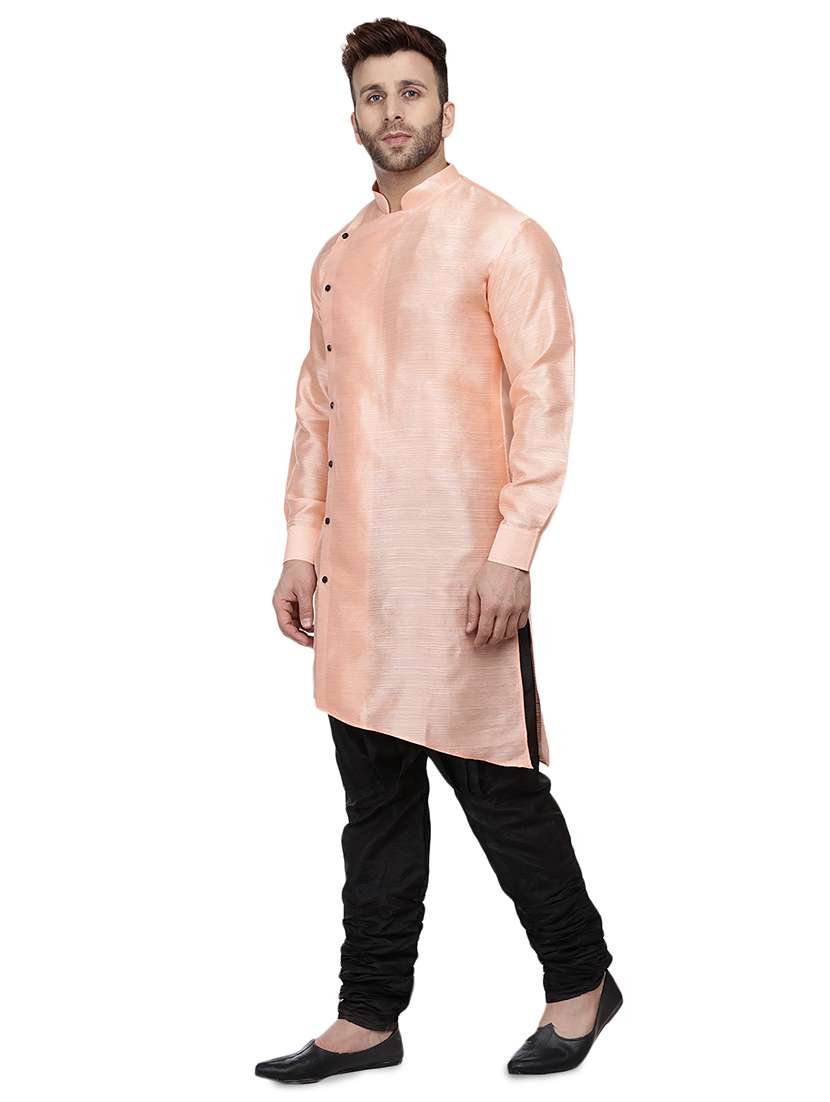 peach dupion solid asymmetric kurta - 16671770 -  Standard Image - 1