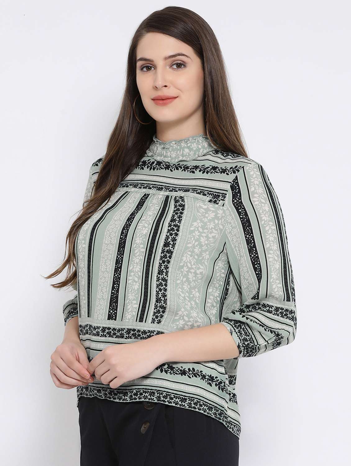 mock neck frill detail floral top - 16673801 -  Standard Image - 1