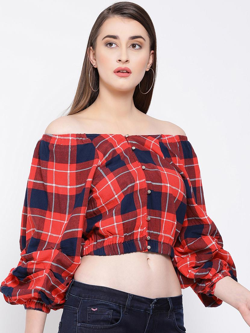 off shoulder gingham top - 16673815 - Standard Image - 1