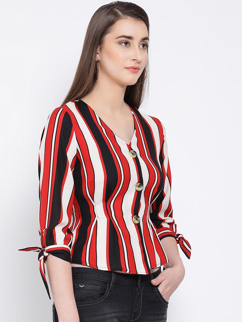 button detail side tie up striped top - 16673825 - Standard Image - 1