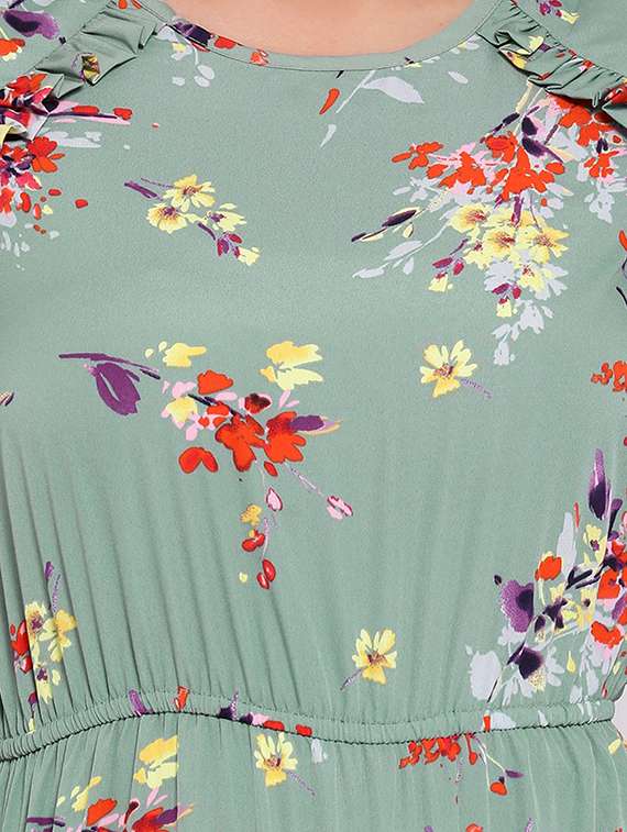 round neck frill trim floral a-line dress - 16673859 -  Standard Image - 4