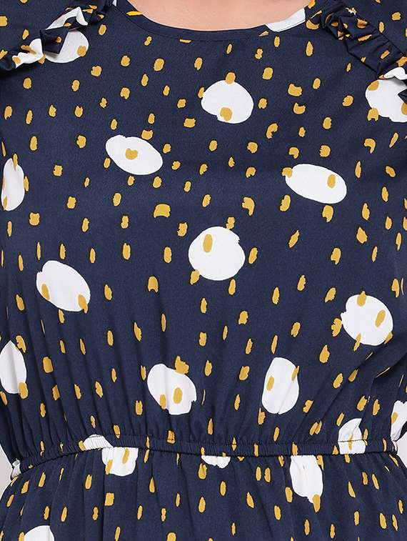 round neck frill trim floral a-line dress - 16673860 -  Standard Image - 4