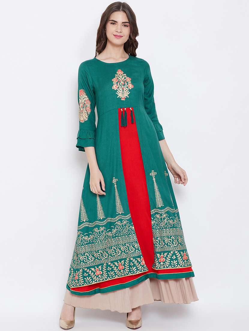 block print layered kurta