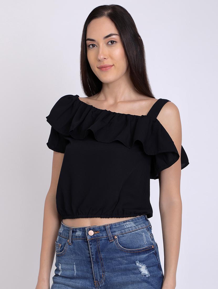 single sleeved ruffle detail top - 16675212 - Standard Image - 1