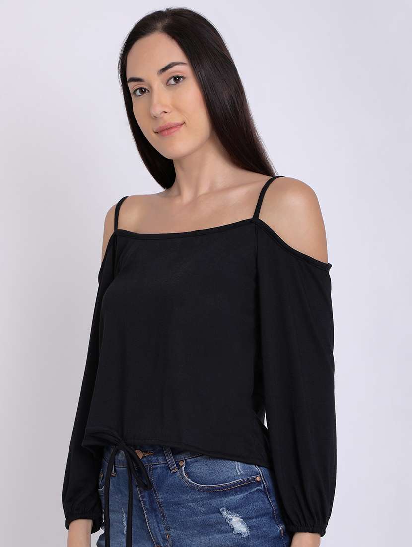 cold shoulder knotted hem top - 16675221 -  Standard Image - 1