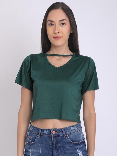 keyhole neck solid crop top - 16675222 - Standard Image - 0