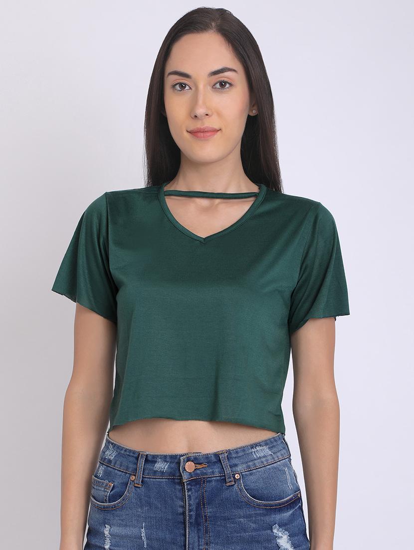 keyhole neck solid crop top - 16675222 - Zoom Image - 0