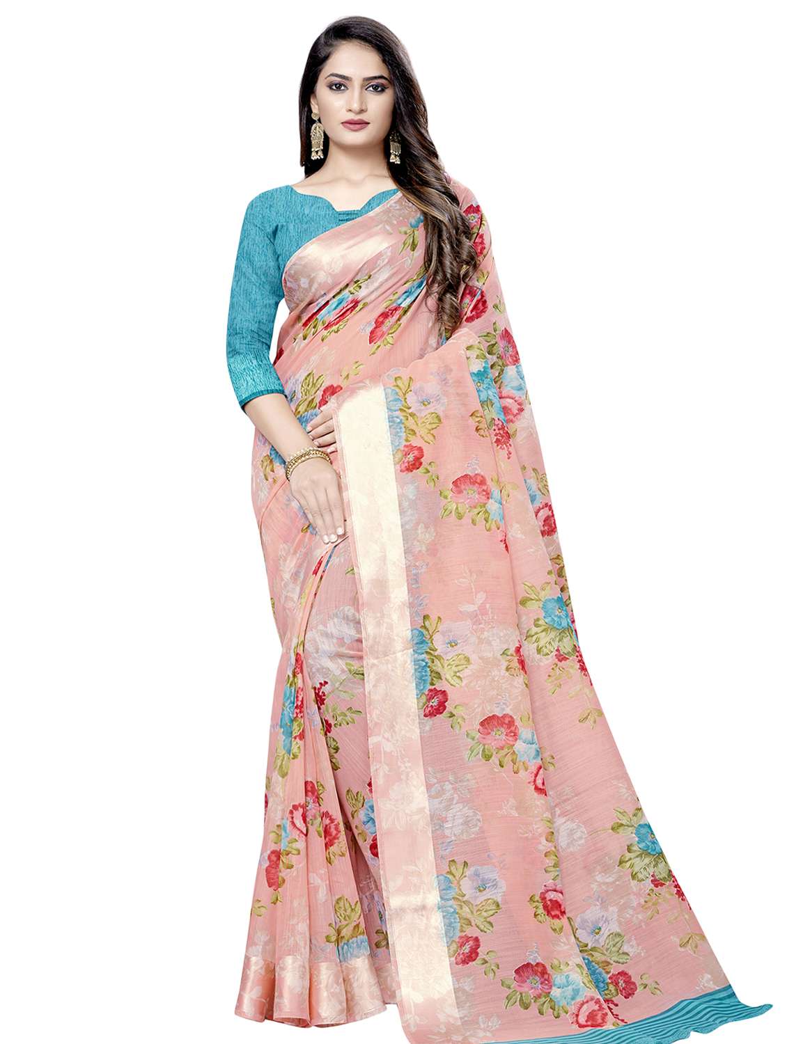floral bordered saree with blouse