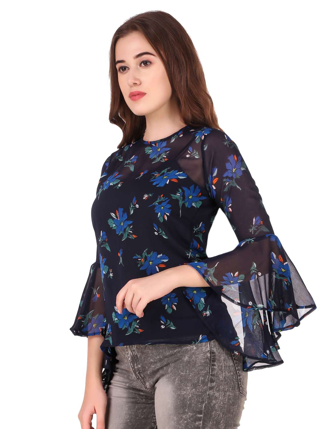 round neck bell sleeved floral top - 16677910 -  Standard Image - 1