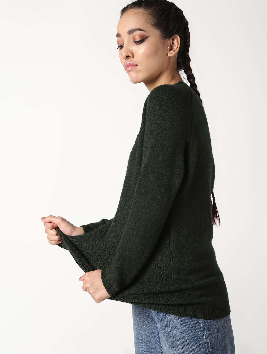 raglan sleeved solid wool blend pullover