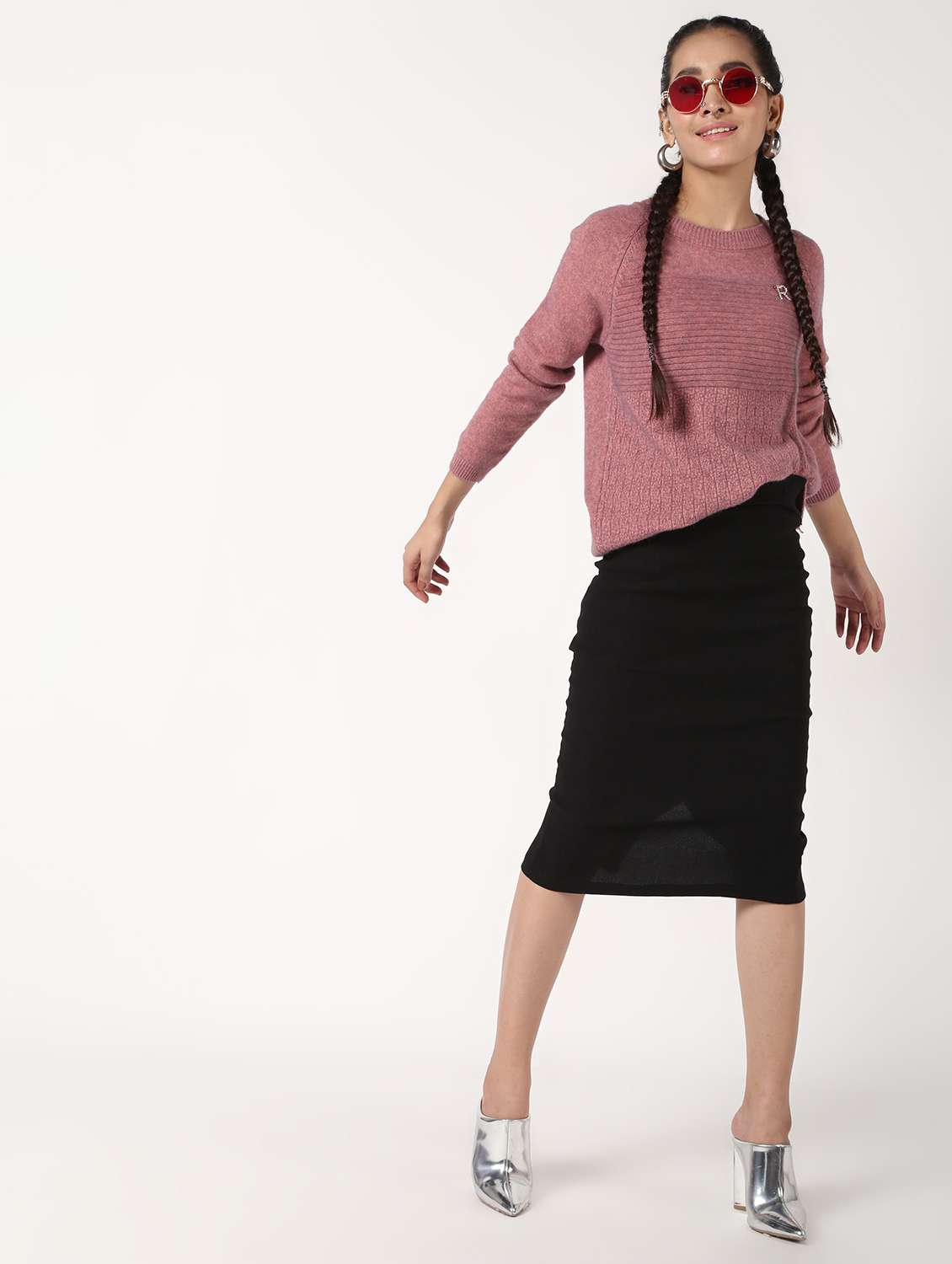 raglan sleeved solid wool blend pullover