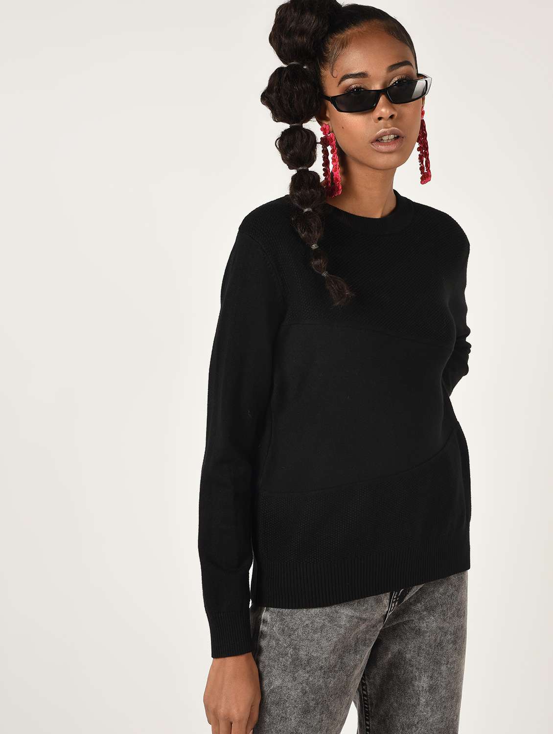crew neck long sleeved wool blend pullover
