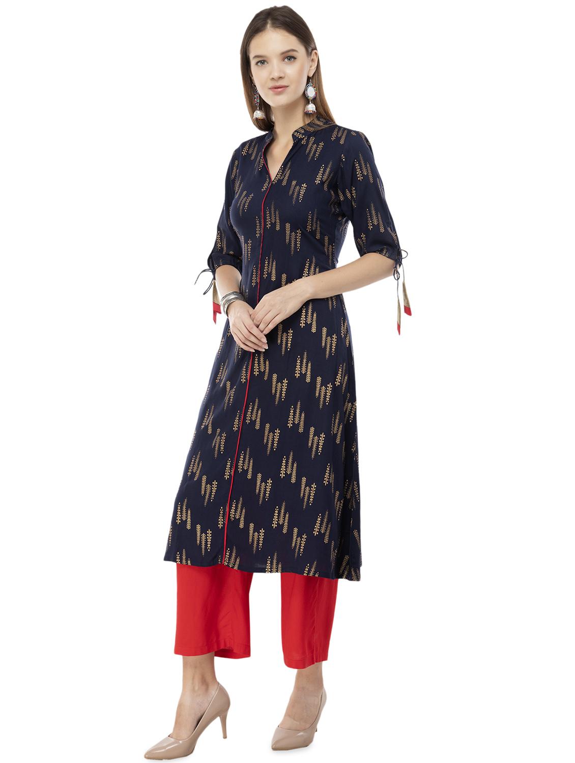 block printed a-line kurta with palazzo set - 16682437 - Standard Image - 1