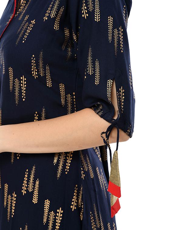 block printed a-line kurta with palazzo set - 16682437 - Standard Image - 4
