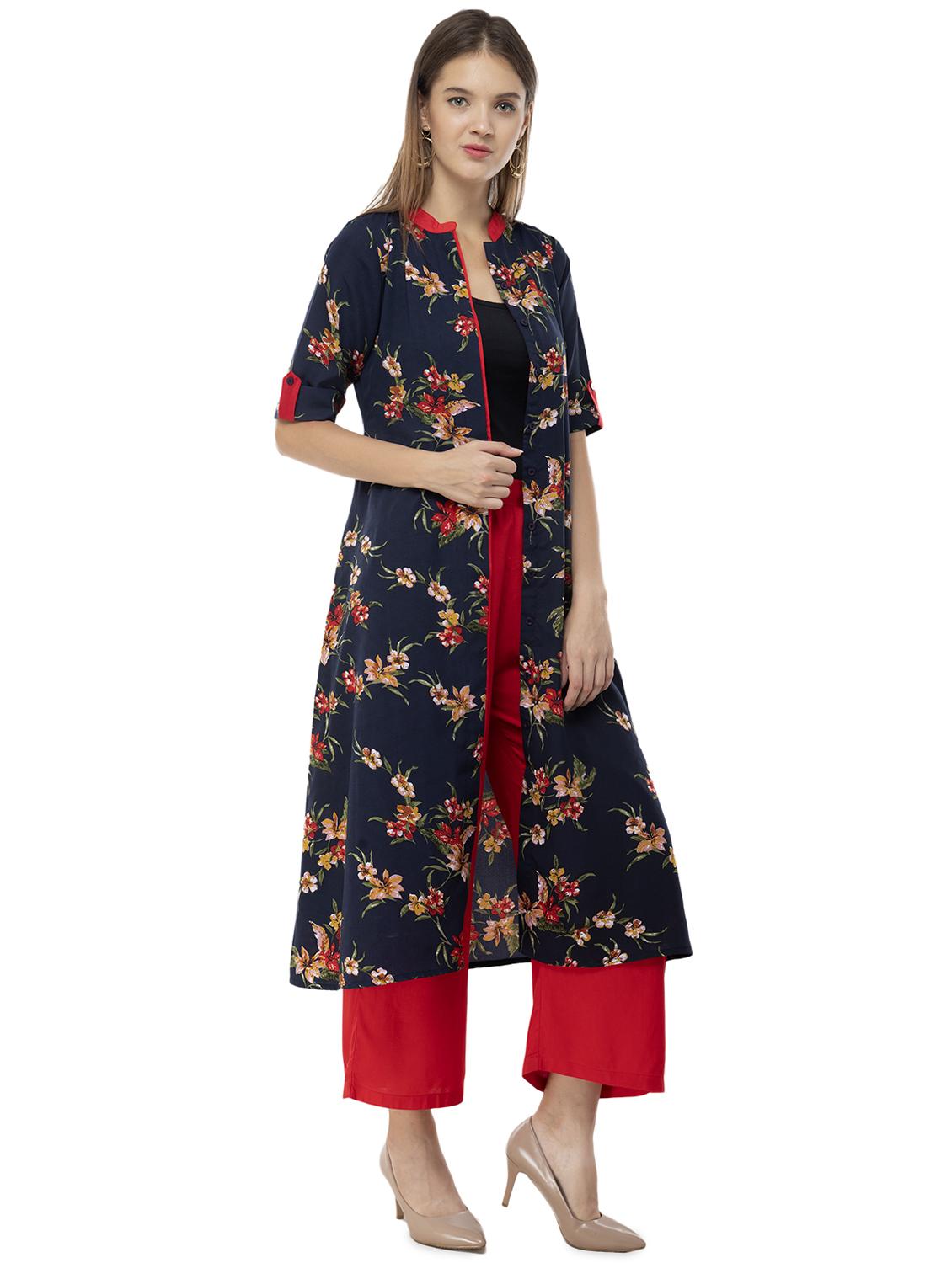 floral printed buttoned kurta with palazzo set - 16682442 -  Standard Image - 1