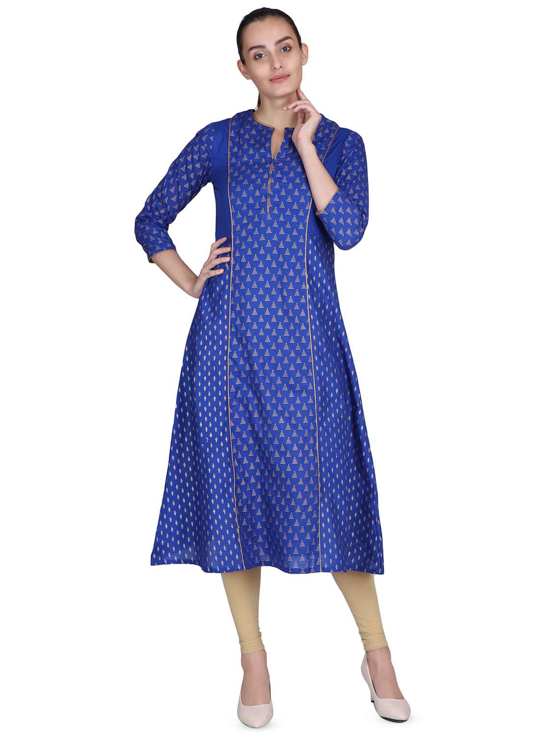 geometric gold print a-line kurta
