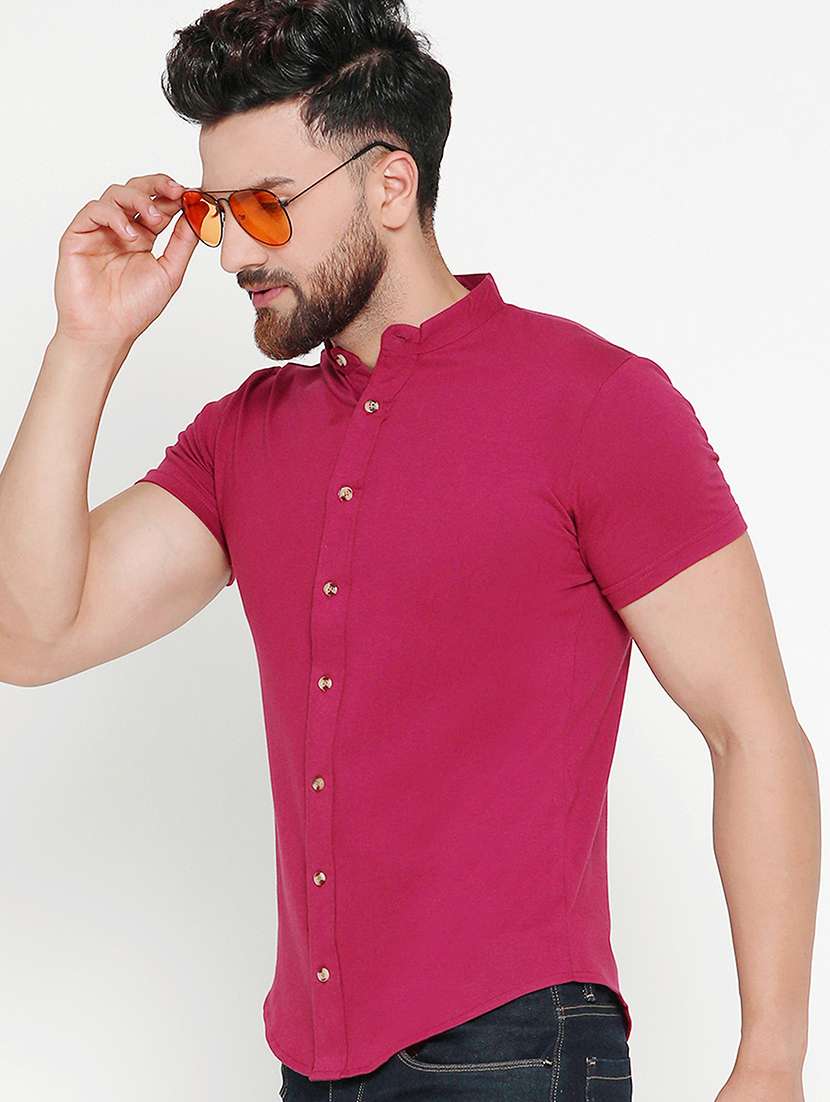 mens pink slim fit solid casual shirt