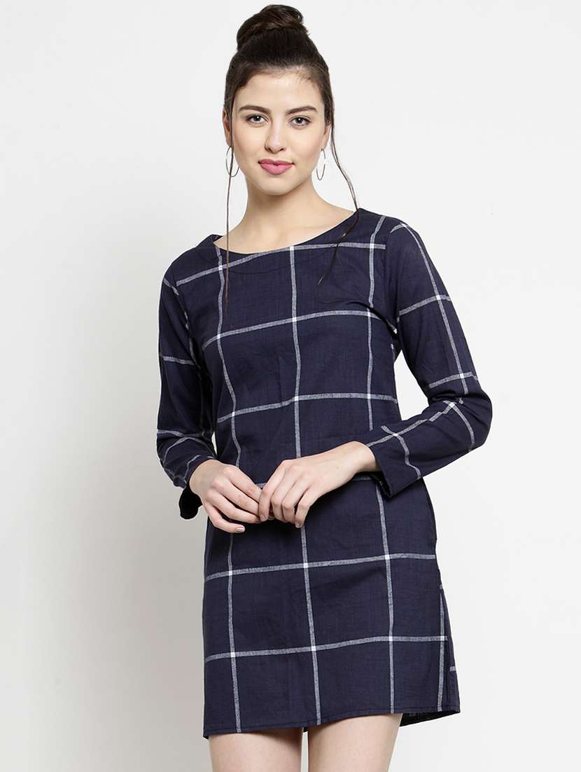 long sleeved checkered a-line dress - 16685151 -  Zoom Image - 0
